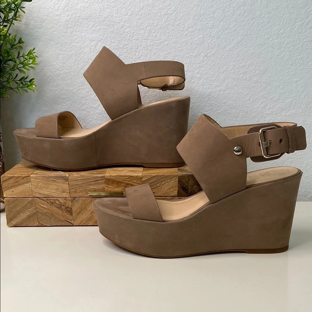 Vince Camuto Taupe Suede Platform Wedge Sandals